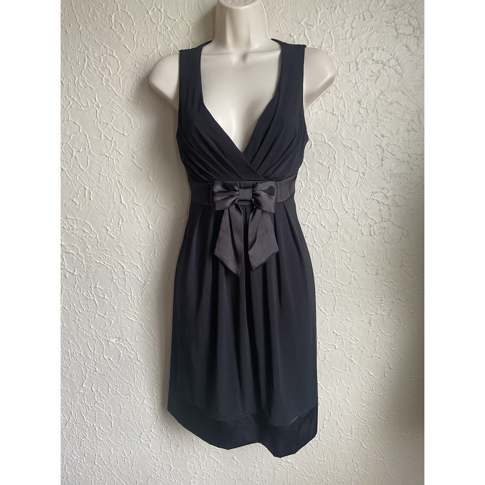 CITY TRIANGLES Womens Black V-Neck Formal Dress Size S Tie in Back Bow Gothic
